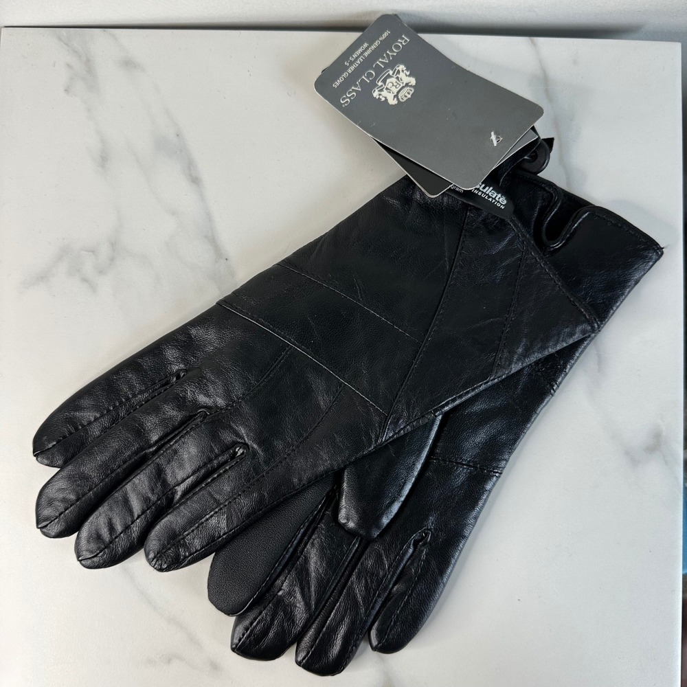 Royal Class Womens Black Genuine Leather Gloves 3M Thinsulate Touchscreen Small